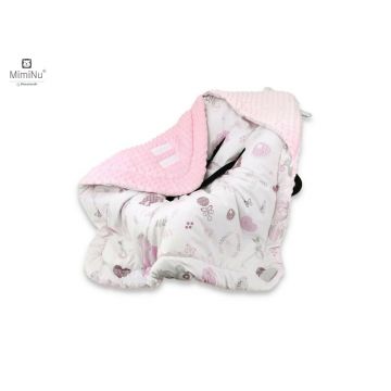 Paturica de infasat MimiNu pentru scoica cu gluga si urechi 90x90 cm Baby Shower Pink