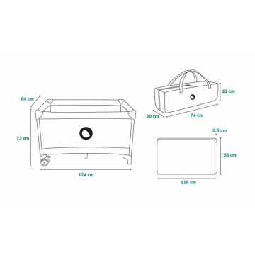 Patut pliant cu un nivel Stefi cu intrare laterala cu fermoar 2 roti 120x60 cm roz ombre Lionelo