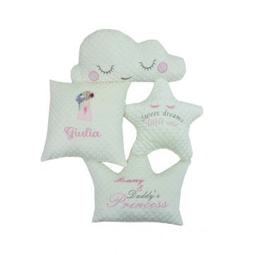 Set 4 pernute Minky, cu personalizare, crem