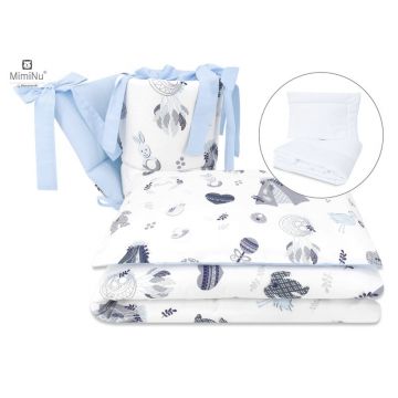 Set lenjerie patut 5 piese MimiNu cu pilota si perna din bumbac pentru patut 120x60 cm Baby shower blue