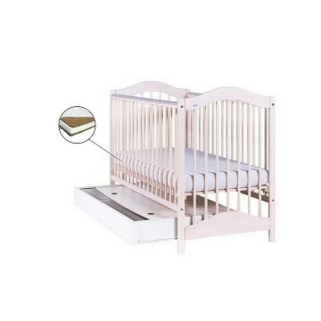 Drewex - Patut Jagoda cu sertar Alb Transparent + Saltea Cocos 7 cm