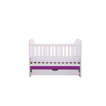 Patut VESSANTI Como cu sertar - Alb cu Violet + Saltea cocos confort 120 x 60 x 12 cm