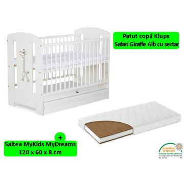 Patut Cu Sertar Klups Safari Giraffe Alb + Saltea 8 MyKids MyDreams II