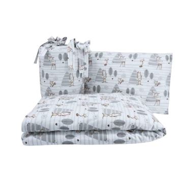 Lenjerie patut cu 3 piese, MimiNu, Pentru patut 120x60 cm, Cu protectie laterala, Din bumbac certificat Oeko Tex Standard 100, Forest