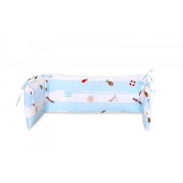 Lorelli - Protectie laterala pat, 140 x 27 cm, bumbac ranforce, Adventure Blue