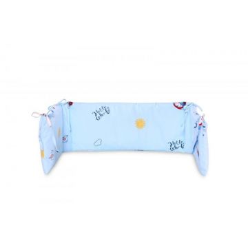 Lorelli - Protectie laterala pat, 140 x 27 cm, bumbac ranforce, Bear & Car Blue