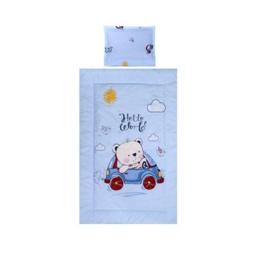 Lorelli - Set lenjerie pat , bumbac ranforsat , 3 piese , Bear & Car Blue