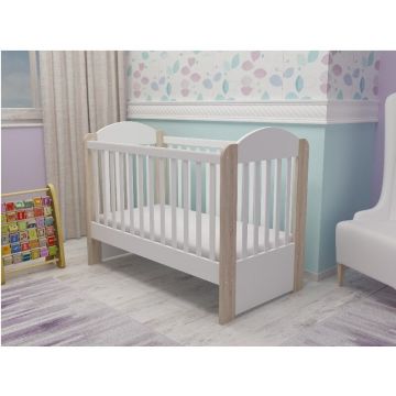 MyKids - Patut din lemn Olivia, 120x60 cm, Alb/Bej