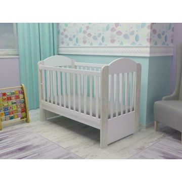 MyKids - Patut din lemn Olivia, 120x60 cm, Alb/Gri