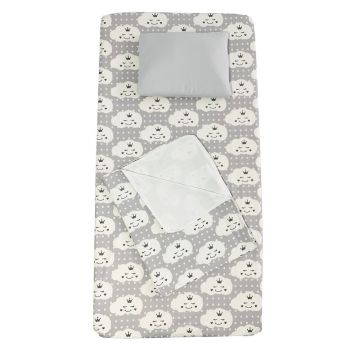 Set 3 piese pat 160x80 cm cu cearsaf paturica si perna Norisori zambareti gri