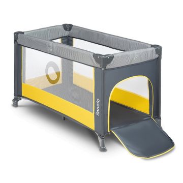 Patut pliant, Lionelo, Stefi, Cu un nivel, Cu intrare laterala cu fermoar, 2 roti, 120x60 cm, Conform cu standardul european de securitate EN 716, Yellow Lemon