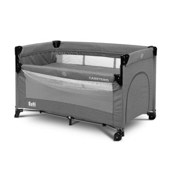 Patut pliant, Caretero, Esti, Cu doua nivele, Cu laterala culisanta, 120x60 cm, Ideal pt calatorii si uz cotidian, Cu intrare laterala cu fermoar, Roti, Conform cu standardul EN 716: 2017-07, Grafit