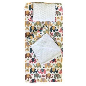 Set 3 piese de iarna paturica cu cearsaf si pernuta pentru pat 120x60 cm Deseda Elefanti maro