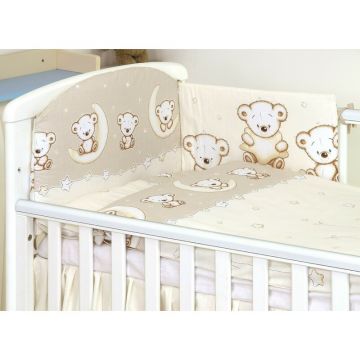 AMY - Lenjerie 3 piese Cu protectie laterala Teddy Bear din Bumbac, 120x60 cm, Bej