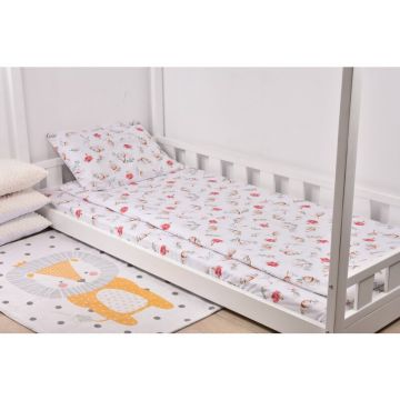 Lenjerie pat 90x200 cm, 3 piese model flori de bumbac