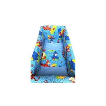 Lenjerie de patut bebelusi 120x60 cm cu aparatori Maxi Distractie cu Aiurila albastru