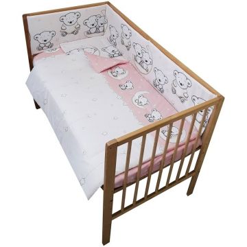Hubners - Lenjerie 4 piese Ursulet pe semiluna din Bumbac, 120x60 cm, Roz