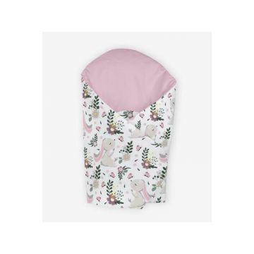 Klups - Paturica de infasat Bunny , World, din Bumbac, 75x75 cm, Roz