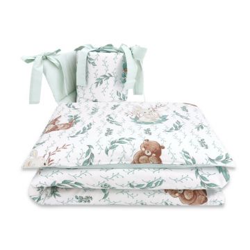 Lenjerie patut cu 3 piese, MimiNu, Pentru patut 120x60 cm, Cu protectie laterala, Din bumbac certificat Oeko Tex Standard 100, Lulu natural