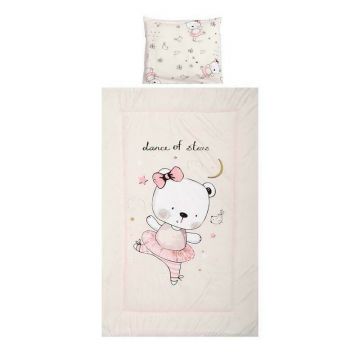 Lorelli - Lenjerie 3 piese Cosy , Ballerina Bear, din Bumbac, 150x100 cm, Roz