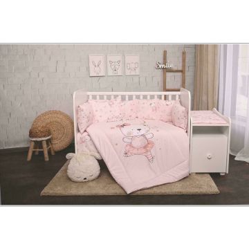 Lorelli - Lenjerie 8 piese Trend , Ballerina Bear din Bumbac, Roz