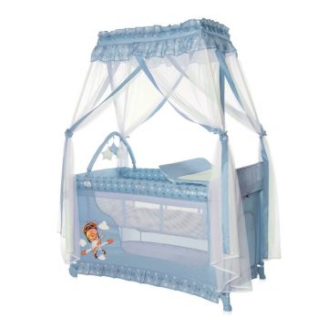 Lorelli - Patut pliant cu doua nivele Magic Sleep Stil baldachin Adventure, 120x60 cm, Albastru