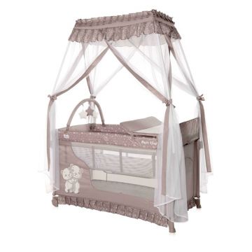 Lorelli - Patut pliant cu doua nivele Magic Sleep Stil baldachin String Hug, 120x60 cm, Bej