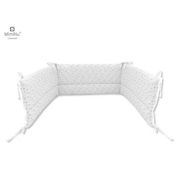 MimiNu - Aparatoare pentru patut 120x60 cm, Din bumbac certificat Oeko Tex Standard 100, Cu inaltimea de 30 cm, Cu panglici, Mini Gray Stars