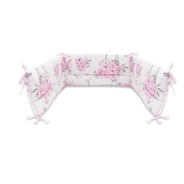 MimiNu - Aparatoare pentru patut 120x60 cm, Din bumbac certificat Oeko Tex Standard 100, Cu inaltimea de 30 cm, Cu panglici, Peonie Pink