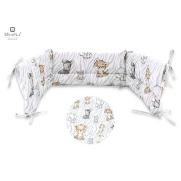 MimiNu - Aparatoare pentru patut 120x60 cm, Din bumbac certificat Oeko Tex Standard 100, Cu inaltimea de 30 cm, Cu panglici, Safari Natural