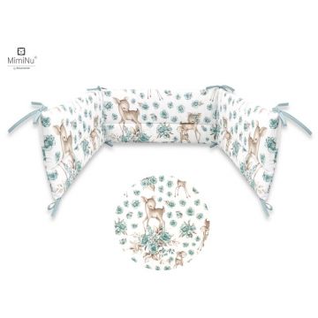 MimiNu - Aparatoare pentru patut 120x60 cm, Din bumbac certificat Oeko Tex Standard 100, Cu inaltimea de 30 cm, Cu panglici, Sweet Deer Mint