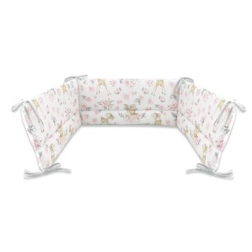 MimiNu - Aparatoare pentru patut 120x60 cm, Din bumbac certificat Oeko Tex Standard 100, Cu inaltimea de 30 cm, Cu panglici, Sweet Deer Pink