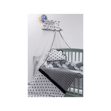 MyKids - Lenjerie 8 piese, Cu baldachin, din Bumbac, 120x60 cm, Alb/Gri