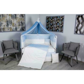 Lenjerie MyKids 9 piese White-Blue fara baldachin 120x60 cm