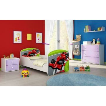 MyKids - Patut junior cu saltea Formula 1, 140x70 cm, Rosu