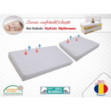 MyKids - Set saltele MyDreams II , 120x80 cm, Cu 80x50 cm din Bumbac, 8 cm Cocos-Burete-Cocos, Alb