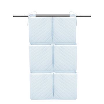 Organizator matlasat, MimiNu, Din catifea moale, Pentru patut, Cu 6 compartimente, Doua panglici, Materiale certificate Oeko Tex Standard 100, Dimensiune mare 70x40 cm, Blue