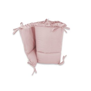 Aparatoare pentru patut, MimiNu, Cu volanase, Din bumbac certificat Oeko Tex Standard 100, 180x30 cm, Cu panglici, Colectia Royal, Powder Pink