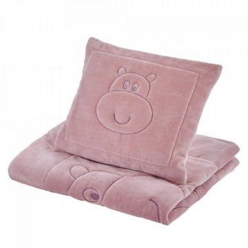 Babyjem - Set pernuta Bear Green si paturica din plus (Culoare: Roz)