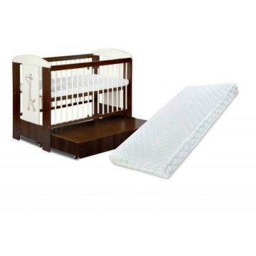Klups - Patut cu sertar Little Giraffe Wenge + Saltea 8 Confort II