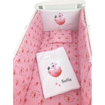 Lenjerie de patut bebelusi Personalizata Imprimata pat 140x70 cm Flamingo