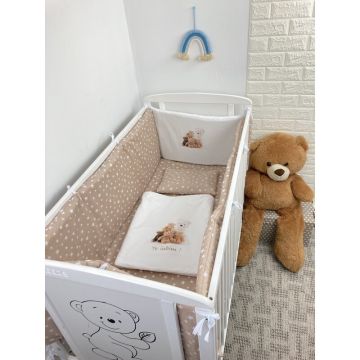 Lenjerie de patut bebelusi Personalizata Imprimata pat 140x70 cm Steluțe pe bej Ursuleti