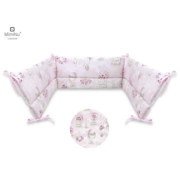 MimiNu - Aparatoare pentru patut 120x60 cm, Din bumbac certificat Oeko Tex Standard 100, Cu inaltimea de 30 cm, Cu panglici, Design, Awesome Bunnies