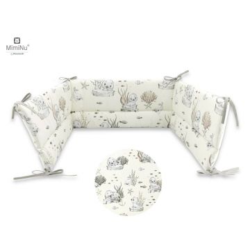 MimiNu - Aparatoare pentru patut 120x60 cm, Din bumbac certificat Oeko Tex Standard 100, Cu inaltimea de 30 cm, Cu panglici, Design, Seal Beige