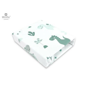 MimiNu - Cearceaf cu elastic pentru patut 140X70 cm, Din bumbac certificat Oeko Tex Standard 100, Dino Mint