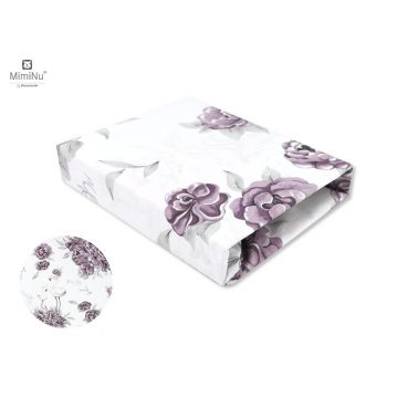 MimiNu - Cearceaf cu elastic pentru patut 140X70 cm, Din bumbac certificat Oeko Tex Standard 100, Peonie Plum