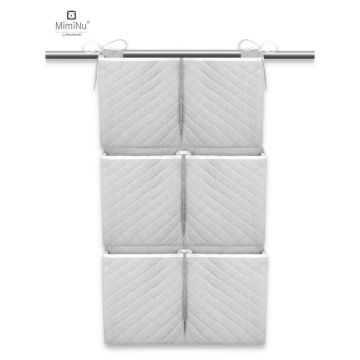 MimiNu - Organizator matlasat din catifea moale, Pentru patut, Cu 6 compartimente, Cu doua panglici, Materiale certificate Oeko Tex Standard 100, Dimensiune mare 70x40 cm, Gray