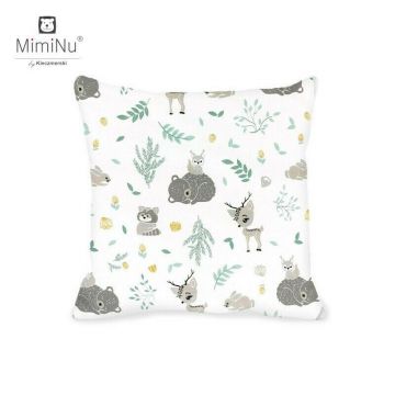 Perna clasica de dormit, MimiNu, Cu husa detasabila cu fermoar, Din bumbac certificat Oeko Tex Standard 100, 40x40 cm, Forest friends Grey/Mint