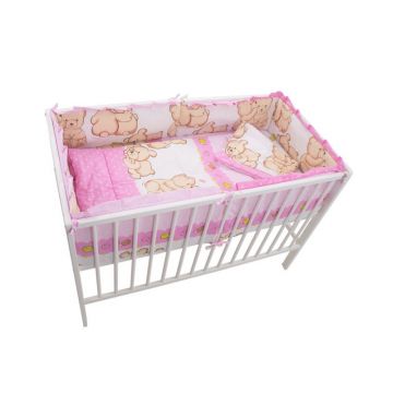 Lenjerie MyKids Teddy Friends Roz 4+1 Piese M1 120x60