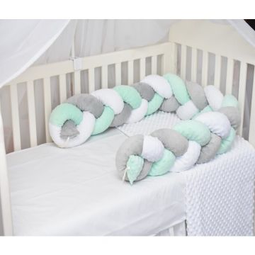 Paturica fermecata - Aparatori impletite plus minky verde menta, gri, alb 360 cm